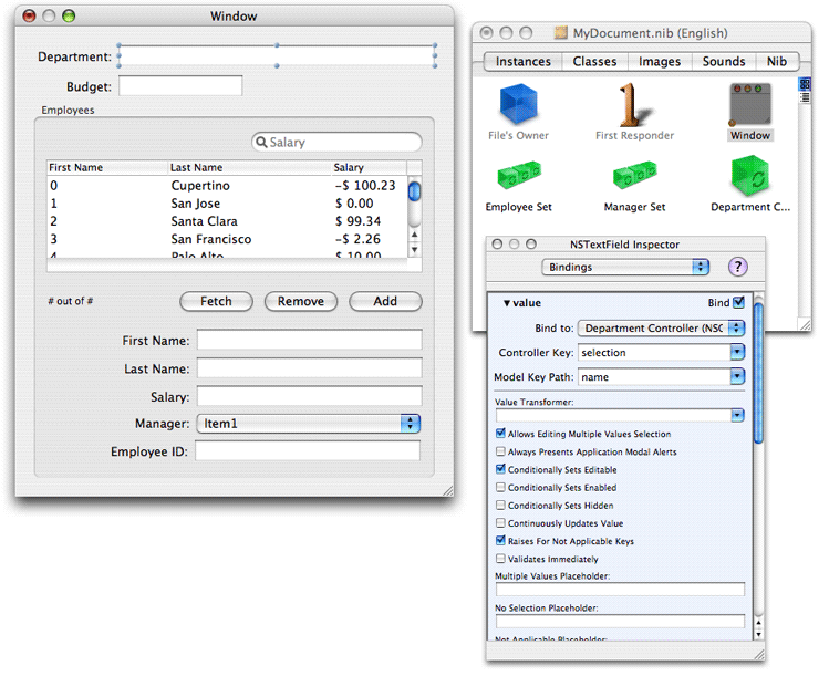 User interface with department