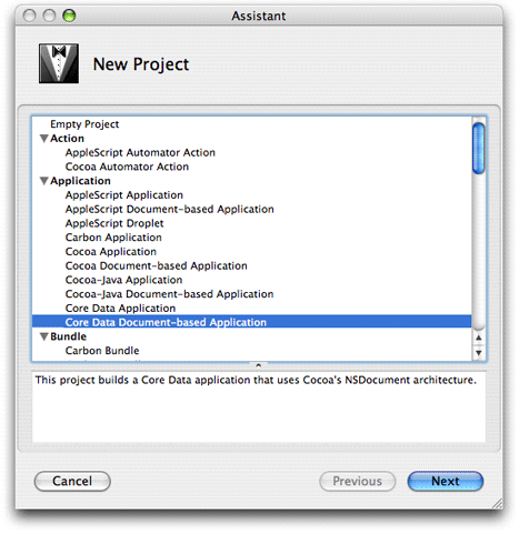 Select the Core Data Document-based Application project type
