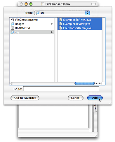 Selecting files to add to a Java project
