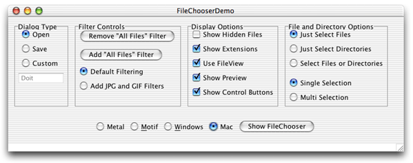 FileChooserDemo application with relics