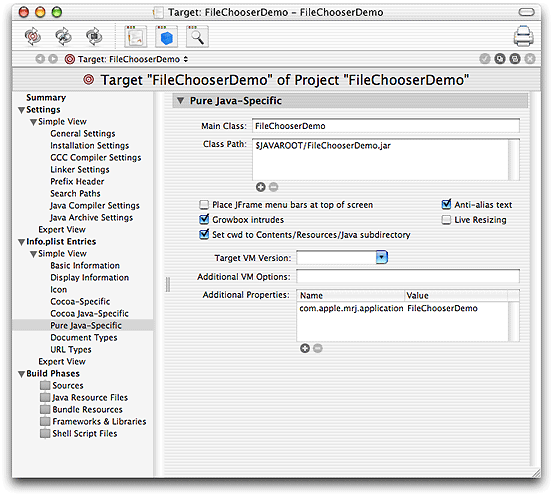 Pure Java-Specific settings
