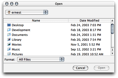 Open dialog displayed by FileChooserDemo