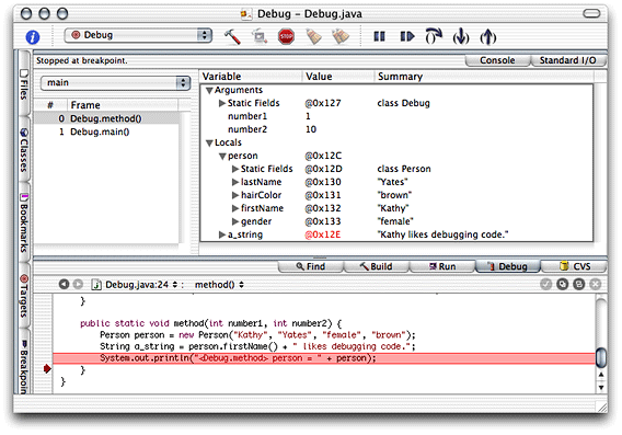 Debugging an application—viewing variable information