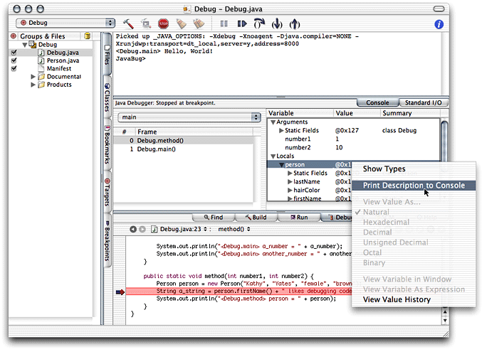 Debugging an application—viewing an object’s contents