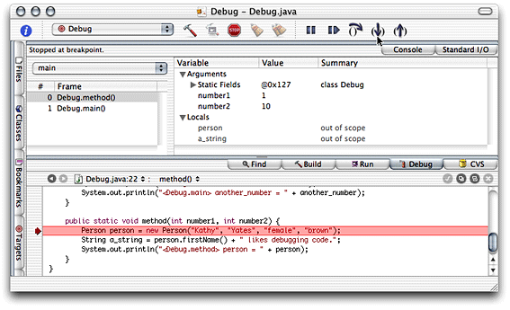 Debugging an application—stepping into a method