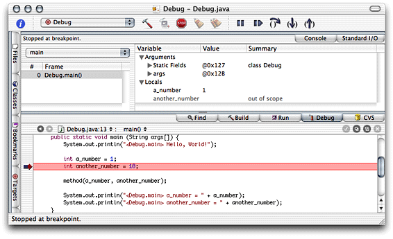 Debugging an application—stopping