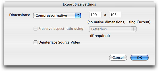 Export size settings with compressor native dimensions selected
