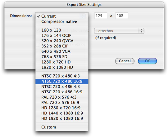 Selecting the NTSC aspect ratio