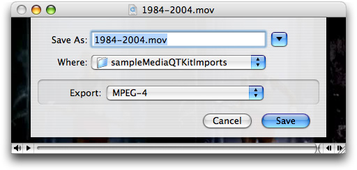 The export sheet for exporting a QuickTime movie to MPEG-4