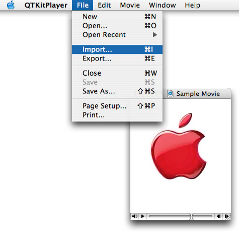 The completed QTKitPlayer application with extended import and export capabilities