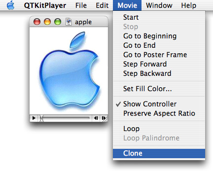 The Movie menu commands for movie control and playback