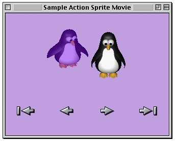 Two penguins and four buttons, indicating various directions in the movie