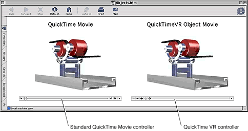 A QuickTime movie with standard controller and a QuickTime VR object movie with a VR controller