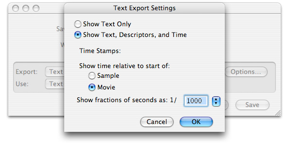 Text export settings dialog box