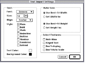Text import settings dialog box