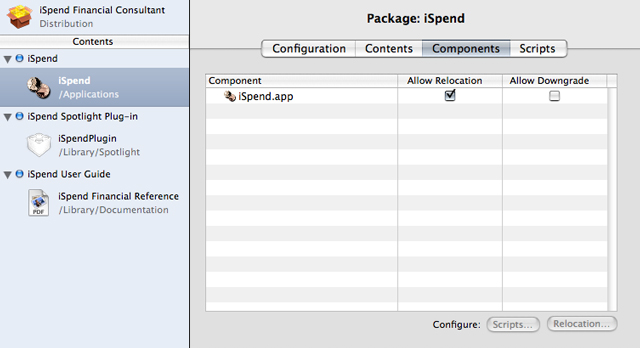 Component Package Components pane