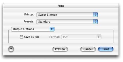 Output Options pane in the Print dialog
