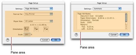 Panes in the Page Setup dialog