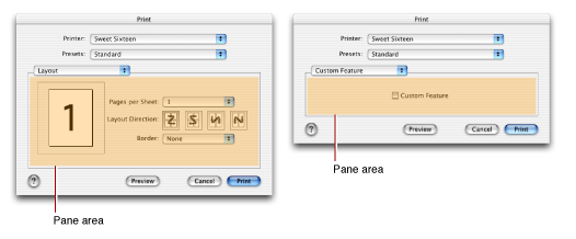 Panes in the Print dialog