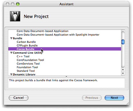 Select the generic Cocoa bundle project type