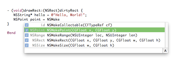 The code-completion pop-up menu