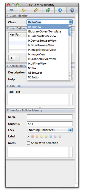 Selecting the class of a user interface element in Interface Builder