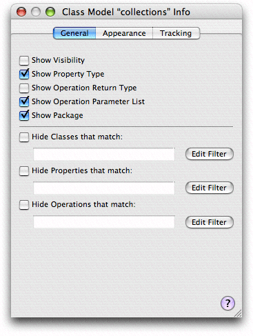 Info window for a class model diagram