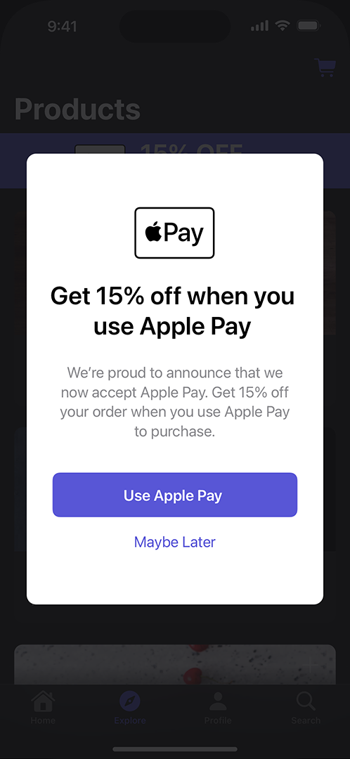 An example of incentive messaging within an app