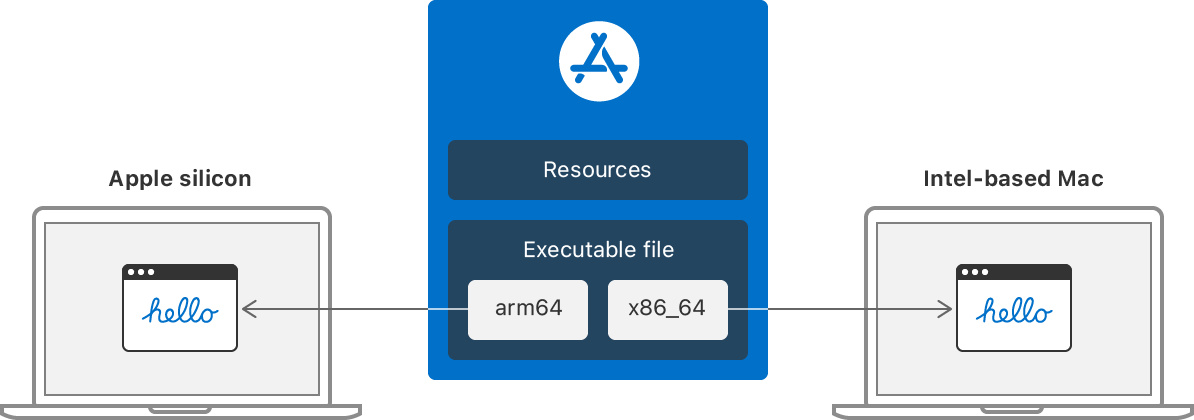 插图中显示了一个 App，其主要可执行文件支持 arm64 和 x86_64 架构。