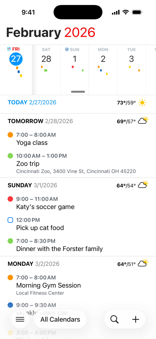 Fantastical app with Liquid Glass bottom toolbar