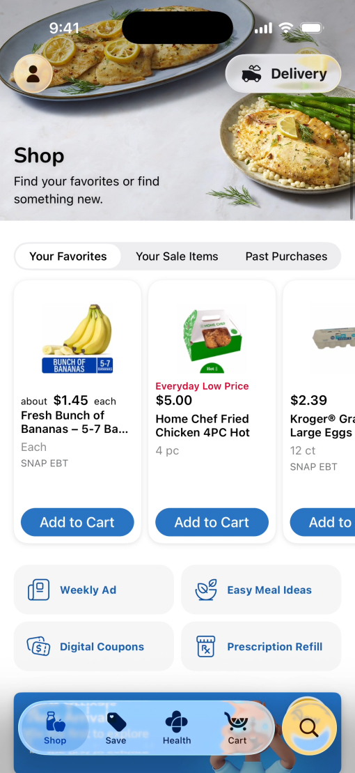 Kroger app with Liquid Glass design