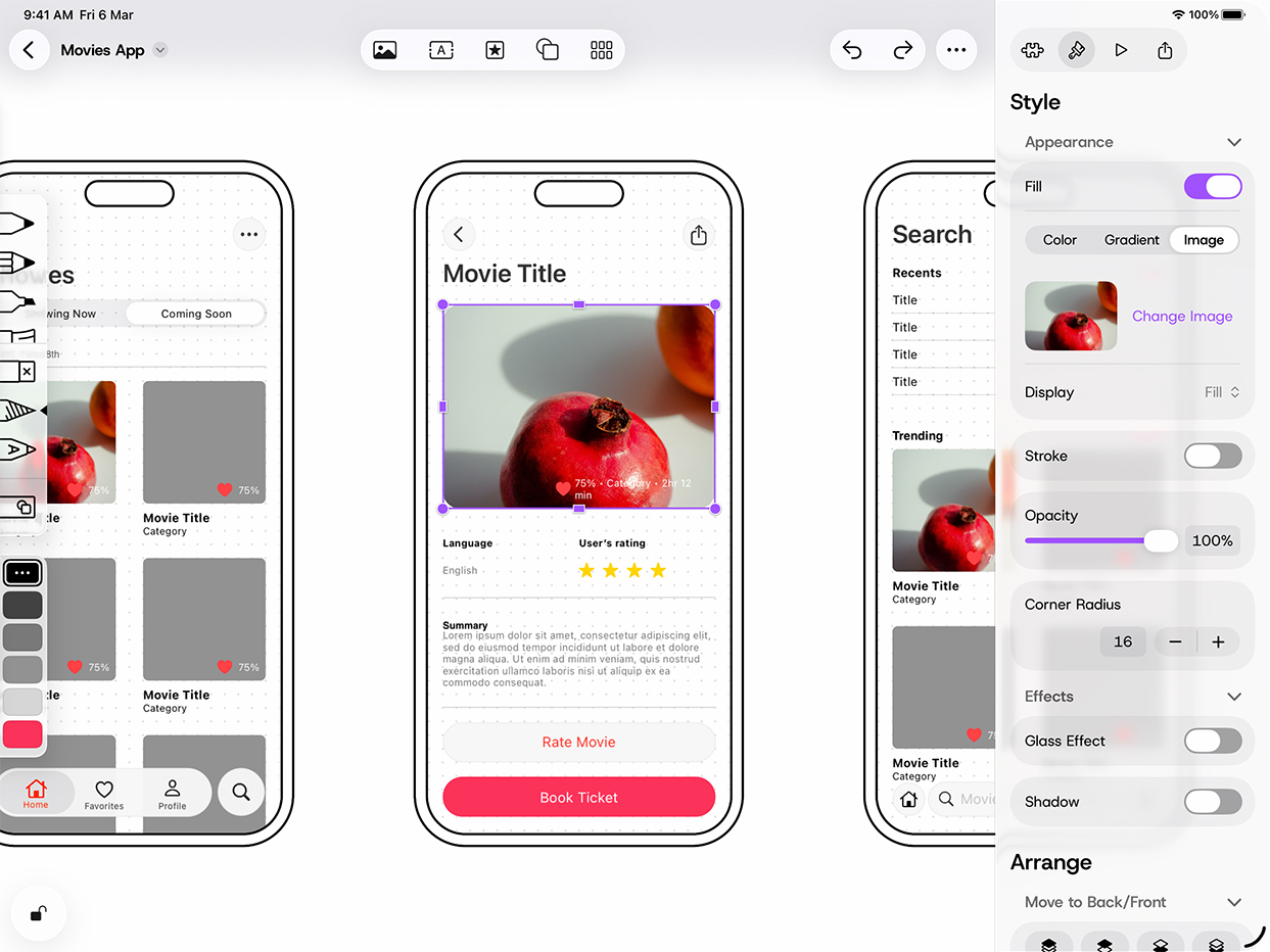Mockup prototyping app with Liquid Glass inspector panel