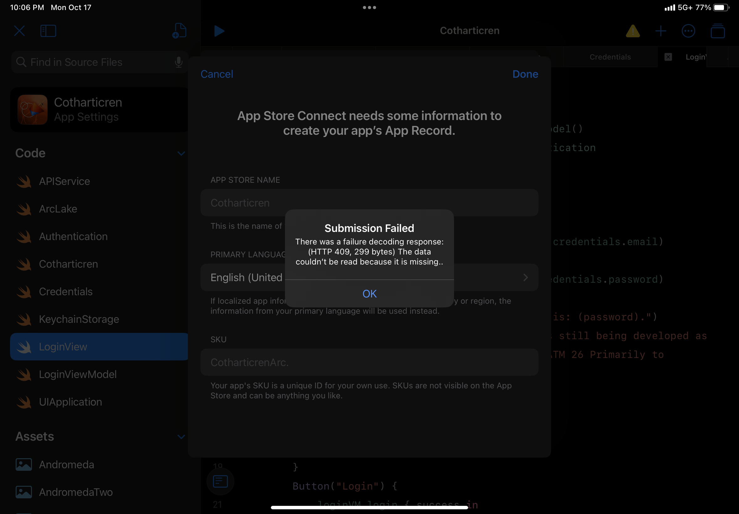 Error 409 Data missing, iPad playg… | Apple Developer Forums