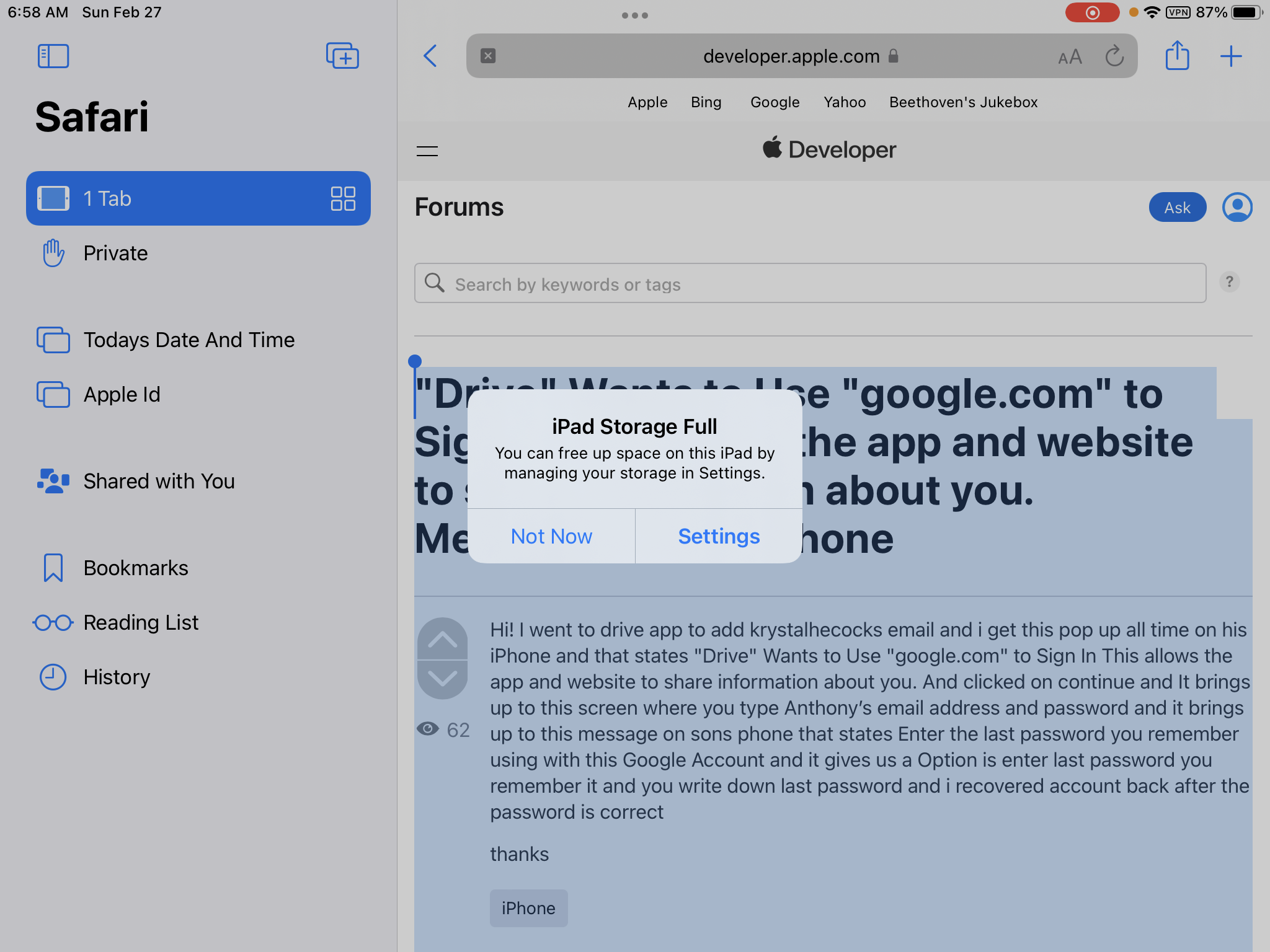 iPad Storage Full You can free up … Apple Developer Forums