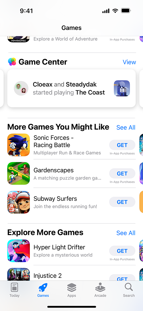 Free games center