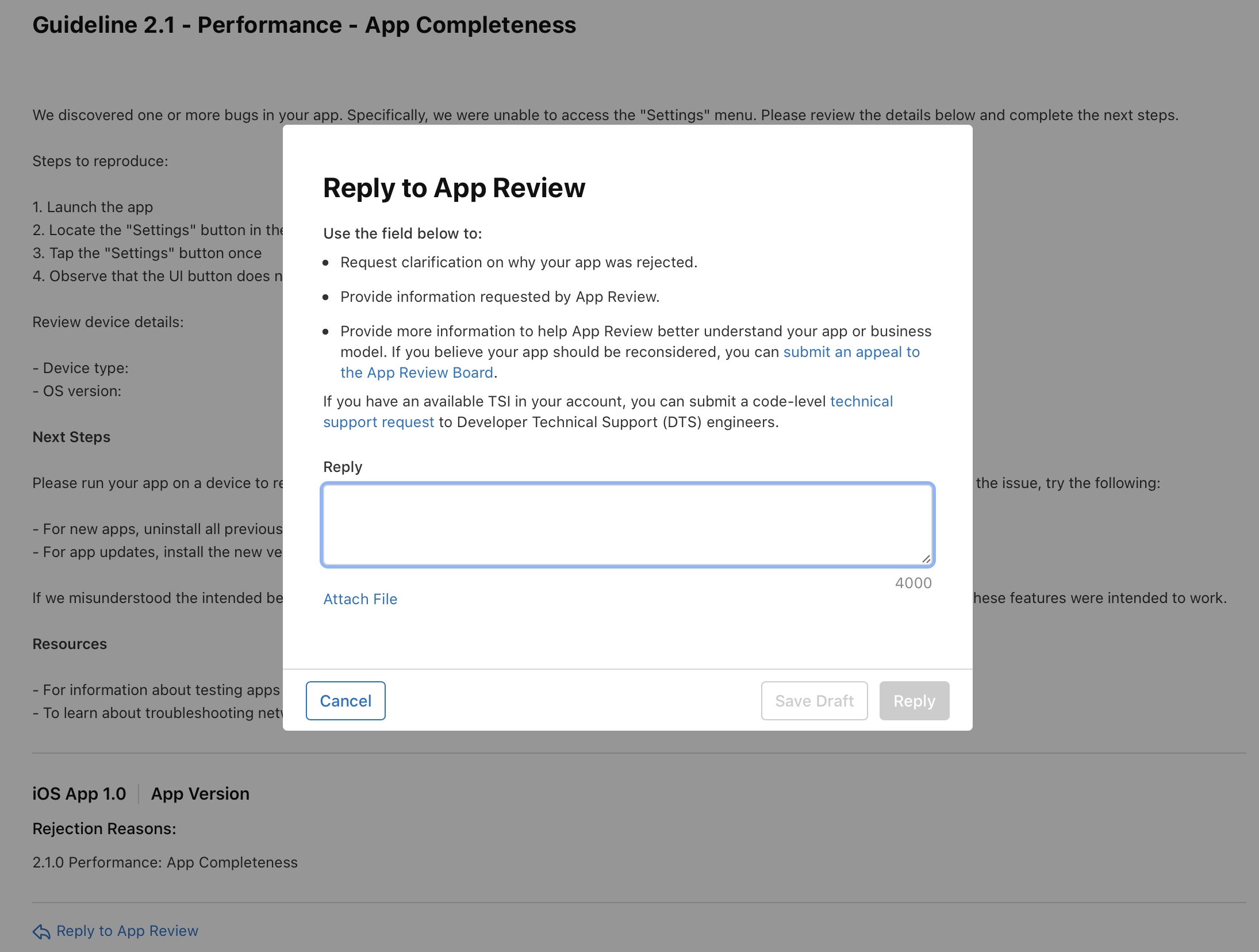 https://developer.apple.com/help/app-store-connect/manage-submissions-to-app-review/reply-to-app-review-messages/images/AppReview-reply-to-AR_2x.png