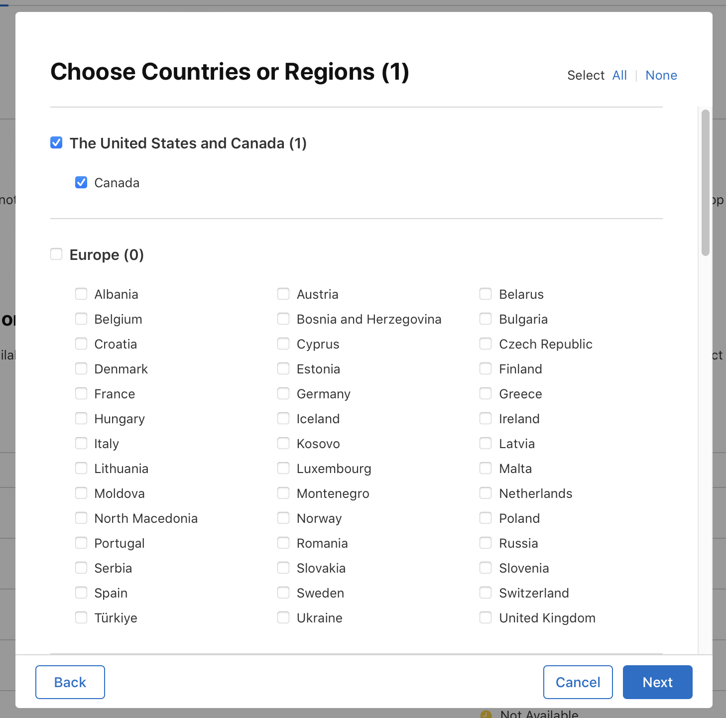 Choose the countries or regions where you want to make your pre-order available.