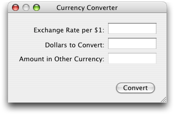 The Currency Converter window with a “Convert” button