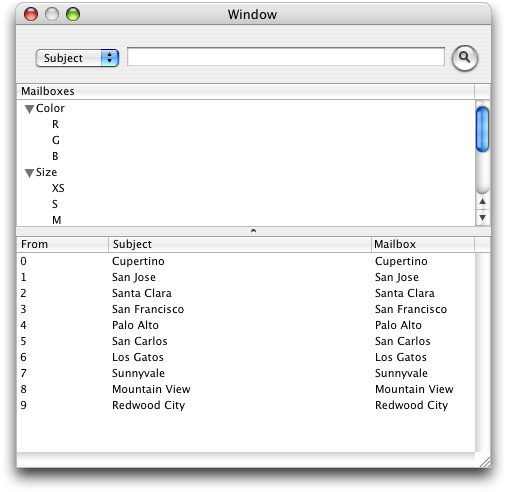 The final search window, now containing a split view