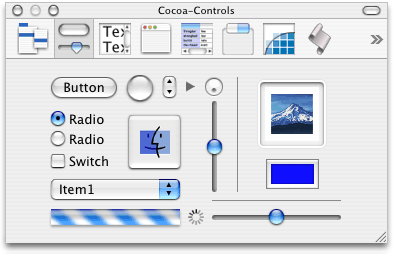 Interface Builder’s Palette window, showing the Cocoa-Controls palette