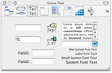 The Cocoa-Text palette of Interface Builder’s Palette window