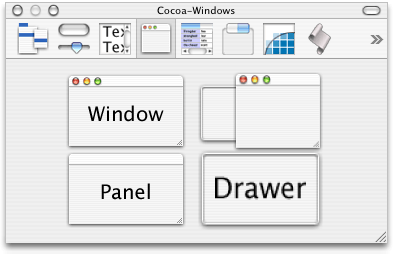 The Cocoa-Windows palette of Interface Builder’s Palette window