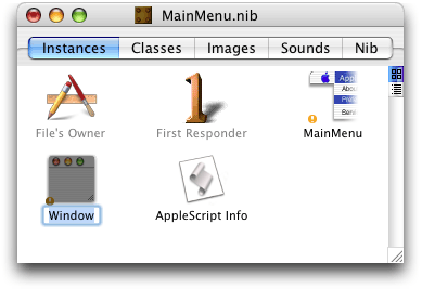 Selected text for Window instance in MainMenu.nib window