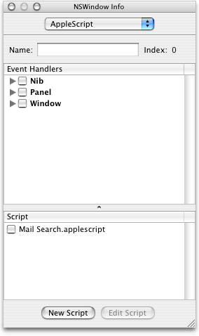 The AppleScript pane in the Info window for a window object