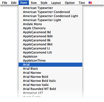 A Font menu drawn in Mac OS X using QuickDraw