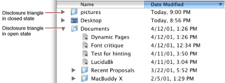 Disclosure triangles in a Finder list view
