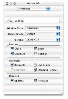 The Info window for a window object