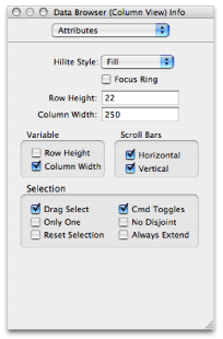 Setting up the Attributes pane for a column view