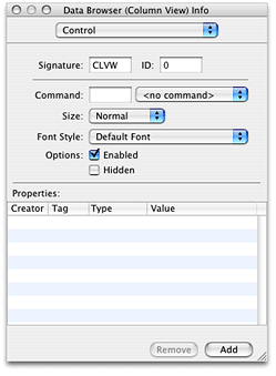 Setting up the Control pane for a column view