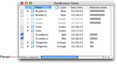 A list view data browser that displays a variety of data